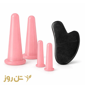 بادکش صورت مدل گواشا به همراه ماساژور صورت بسته 5 عددی
